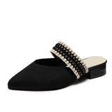 Women Slippers Spring Summer Weave Elastic Band Shoes Woman Mules Shoes Pointed Half Slippers Square Heel Outside
