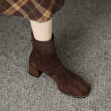 Ankle Boots for Women Square Toe Chelsea Booties Back Zipper Black Ladies Party Pumps Thick Mid Heels