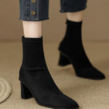 Breakj Head Thick Heel Elastic Thin Boots Female 2023 New Soft Leather High Heel Fashion Short Boots Korean French Women's