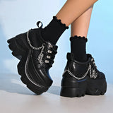 Breakj Babes Rock Dark Punk Round Head Height Tie With Thick-Soled Pine Pastry Shoes Sub-Cultural Small Leather