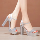 Buckle High-Heeled Sandals Summer 2023 New Roman Sandals Large Size 41-43 Thick-Heeled Sandals