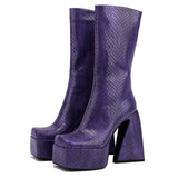 Plus Size 45 INS Brand Women's Boots High Heels Platform Shoes Punk Goth Cool Fashion Sexy Mid Calf Motorcycle