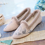 Breakj Wool Edge Pointed Shoes Embroidered Cloth Shoes Fashion Warm Home Shoes National Wind Women's Shoes Cotton Drag Women's Cotton