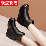 Heel Soft Leather Martin Boots 2023 Autumn And Winter New Muffin Soft Soles Mother Spring And Autumn Wear Large-Size Single
