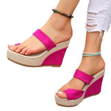 Word With Slope And Exposed Toe High-Heeled Sandals Women Large Size Waterproof Table Cloth Cold Slippers