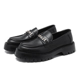 Breakj New Spring Chain Loafers Man's Foot Pedal Thick Platform Thick Heel British Style Small Leather Shoes