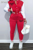 Pink Printed Baseball Coat Pants Two Piece Sets Spring Fall Outfits Womens Track Suits Casual Fashion Streetwear