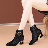 Breakj Short Boots Women 2025 Autumn And Winter New Temperament Of The Water Drill Rough And Women's Boots High-End Cheongsam Fashion