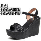 Breakj Heel Thick-Soled Sandals Women Summer With A Word With Water Drill Weaving Mother Sandals Soft-Soled Pine Cake Beach