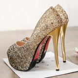 Heels Platform Woman's Peep Toe Pumps Gold Silver Wedding Shoes Bridal Heels Banquet Ladies 2023 Elegant Women Heeled