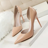 Breakj Korean Version Of Fashion Simple Thin With High Heel Lacquer Leather Shallow Mouth Hollow Out Sexy Thin