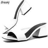 Women Pumps Slippers Ladies Square Toe Female Slides Summer Shoes Sandals High Heels Indoor Zapato Mujer