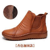 Breakj And Winter New Women's Shoes Winter Plus Velvet Leather Women's Boots Handmade Short Boots Women Flat Bottom Leisure Soft Bottom