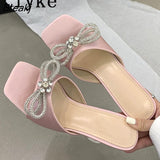 Summer Transparent Strange Low Heels Slippers Outdoors Fashion Crystal Bowknot Women Slides Shoes Party Dress Sandals