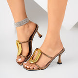 Breakj Fine Heel High Heels Women's Summer Metal Buckle Slippers Women Wear Side-Outside