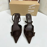 Breakj Home 2025 Summer New Women's Shoes Exposed Light Sandals Brown Pointed High Heels Muller