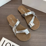Breakj Design Flat-Bottomed Silver Toe Slippers Women 2025 Summer New Breathable Cool Drag Simple Leisure Outside Wearing Cold