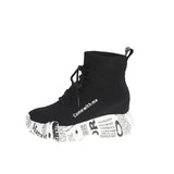 Breakj Woven Elastic Small White Shoes Female 2023 Spring And Autumn New Build Newspaper Bottom High Top Shoes High Heel Cake Sock Shoes