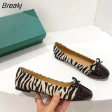 Simple Flat Single Shoes Women Shoes Zebra Pattern Round Head Egg Roll Shoes Bow Spring And Autumn Plus Size