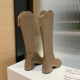 New Long Leather Boots Female Fairy Wind Casual 43 Plus Size High Heel Knight Boots Korean Version Of Leather Face High Boots