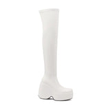 Furtado 2022 spring autumn Women Over The Knee High Boots Pointed Toe wedges Heels slip on platform white Thigh High