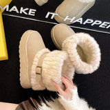 Breakj New Fur Belt Buckle Snow Boots Women Thick And Velvet Thick Thick Thick Cotton