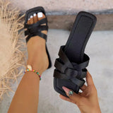 Breakj New Large-Size Flat Bottom One-Word Casual Hollow Beach Shoes Fashion Weaving Women And