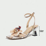 Breakj Tip-Slaught Fine High Heel Sandals Lady Three-Dimensional Flower Decoration After Belt Plating Women's