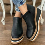 Women Short Boots Round Toe High Top Platform Wedges Retro Booties Soft Leather Zipper Comfortable Ankle Boots for
