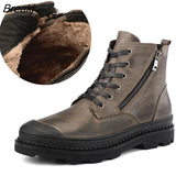 Leather Men'S Boots High Quality Leather Men Boots Plush 2023 Zipper Winter Ankle Boots Men Fur Snow