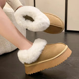 Winter Warm Fur Snow Boots Women Chunky Platform Faux Suede Ankle Boots Woman Thick Sole Long Plush Cotton Shoes Plus