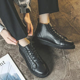 Breakj Size Martin Boots Men's Shoes Winter Plus Down High Top Boots Men's Fashion Shoes Midtop British Wind Leather Boots