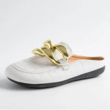 Women Slipper Low Heels Casual Slides Flip Flop Round Toe New Arrival Brand Design Gold Chain Closed Slip On Shoes