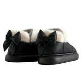 Women Cute Warm Ankle Boots Ladies Outdoor Non-slip Thick Sole Snow Boot Furry Bow Cotton Shoe Waterproof Plush