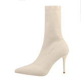 Spring Autumn Sexy Sock Pointed Boots Large Size 42 High Heels for Women Fashion 7cm Glamour Black Ankle Boots