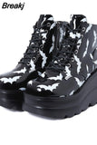 New Gothic Style Platform Vampire Cosplay Women Mid-calf Boots 2023 Winter Wedges Comfy Women Motorcycle Boots