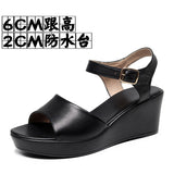 Breakj Layer Of Cow Skin Summer New Thick-Bottomed Beach 11CM Slopes And Women's Sandals High Heel Waterproof Table Comfortable Pine Pastry Fish Mouth