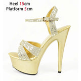 Cross Strap Sexy High Heels Women's Bling Glitter Wedding Bridal Shoes Summer 15CM Party Sandals 5CM Waterproof