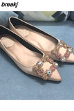 Women Flats Shoes Ballerina Loafers Wedding Crystal Lady Slip On Moccasins Pointed Toe Shallow Single Shoes Plus Size 42 43