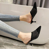Women Shoes Pointed Woven High Heels Fashion Women Heels Stilettos Mules Loafer Casual Feminine Slippers Sandalias