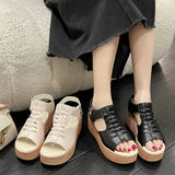 Breakj With Loose Cakes And Women's Sandals New Fish Mouth Slope Heels High-Heeled Sandals Hollow Zipper Women's Shoes 35-43
