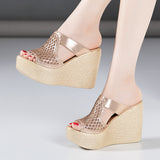 High Heel Slippers For Women In Summer 2023 Fashion Wear Muffin Thick Soles Waterproof Table Large Fish Mouth Women's