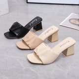 Breakj The Home Two Wearing Slippers Women 2025 Spring And Summer Square Head Thick Heel New Women's Shoes Folded