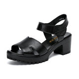 High-Heeled Sandals Women's Muffin Thick-Soled Waterproof Platform Size Velcro Leather Fish Mouth