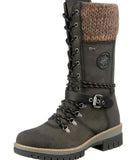Medium-Sized Women's Boots 2024 Winter New Round Head Square Heel Leather Buckle Wool Spliced Martin