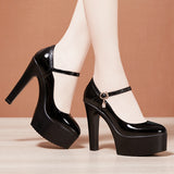 Platform High-Heeled Shoes Lacquered Leather Buckle Model Catwalk Etiquette Women's Shoes New Pointed Stilettos Professional Work