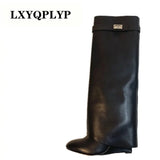 Design Shark Lock Women Boots Sexy Thigh High Boots for Woman Motorcycle Botas Mujer Genuine Leather Platform