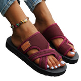 Breakj New Large-Size Lady Flat-Bottomed Toe Cool Slippers Comfortable Breathable Beach Slippers