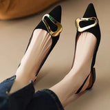 French Buckle Baotou Sandals Fairy Shoes New Spring And Summer Evening Socialite Flat Heel Trip Belt Single