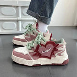 yellow Women Low-top heart Patchwork Women Sneakers Flat Platform Fashion Skateboard Shoes Mixed Color Students Chic